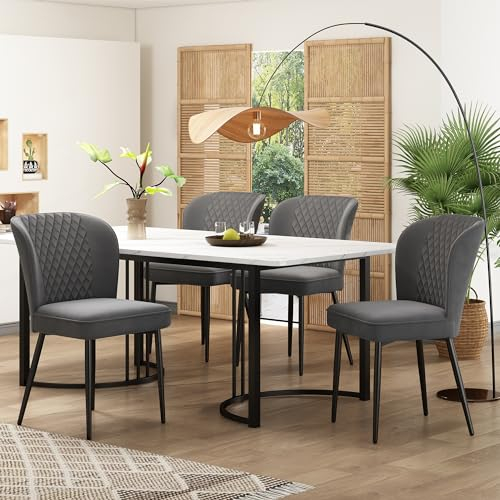 KUAKE Essgruppe,140×80×75cm Esstisch mit 4 Stühlen, Moderner Küchentisch Set, Samt Esszimmerstühle, Polsterstuhl Design Stuhl mit Rückenlehne,Schwarz Tischbeine (Dunkelgrau)