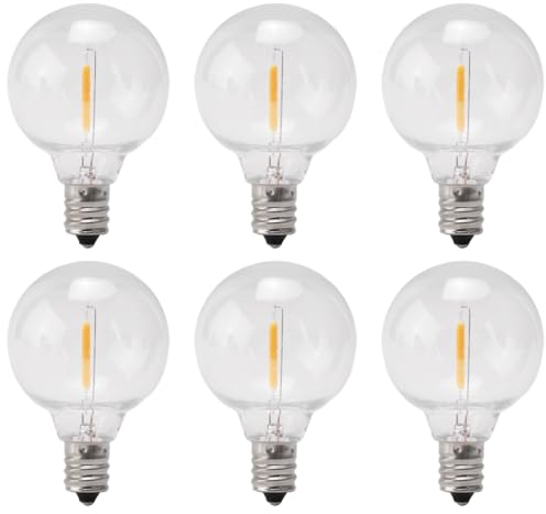 Veenewy 6 Stück G40 LED Ersatzlampen, E12 Schraubsockel bruchsicher LED Globe Leuchtmittel für Solar-Lichterketten, Warmweiß