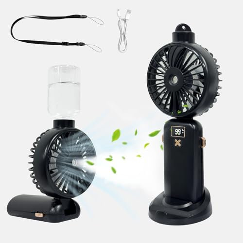 Pocket Panda Portable Handheld Mist Fan, 5000mAh Rechargeable, Small Personal Cooling Water Spray Fan for Men Women Travel Home Outdoor, Black