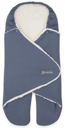 emma & noah Einschlagdecke mit Füßen, 0-8 Monate, Babydecke für Babyschale, Maxi Cosi®, Kindersitz für Herbst und Winter, Gefüttert, Maximale Bewegungsfreiheit (Essential Blau)