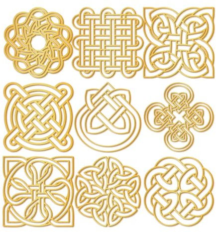 CRASPIRE 9Pcs 4x4cm Celtic Knot Gold Metal Stickers with Tweezer Stickers Nickel Orgonite Sticker Waterproof Self-Adhesive Decorate Stickers Decals for Scrapbooks DIY Resin Art Crafts Phone Decor