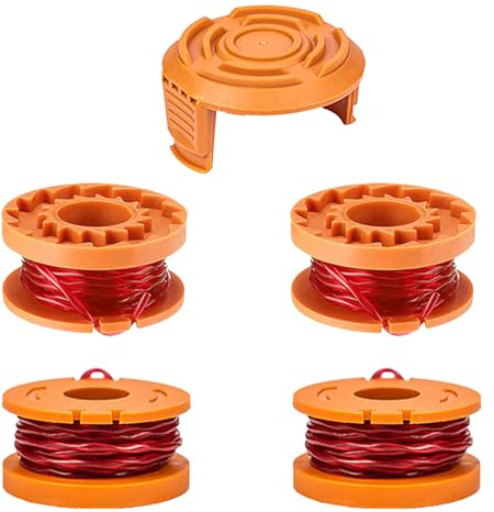 JAMSSOW 4 Bobine Tagliaerba Compatibili con Worx WA0010 WA0004,Filo Tagliabordi Bobine Adatto per Worx WG151 WG154 WG155 WG160 WG163 WG175 WG180,Lunghezza 3,04m,Ø1,65mm(4 Bobine + 1 Tappo)