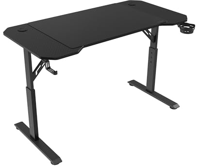 Mars Gaming MGD-ERGO120, Bureau Hauteur Réglable 3 Positions, Surface Ergonomique, Structure Métallique, Tapis XXL, Support Casque et Boisson, Gestion des Câbles, Bureau Gaming 120x60cm, Noir