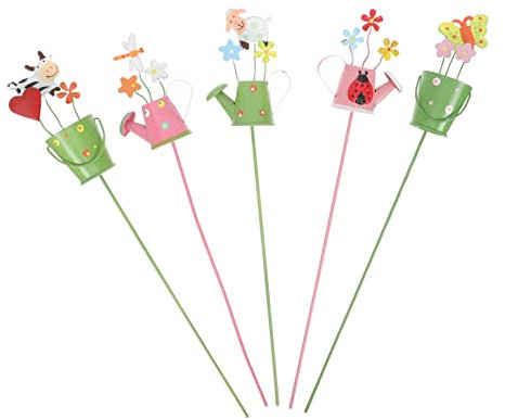 MOBUTOFU 5pièces Piquets De Jardin Métal Décoratifs pour Pots De Fleurs Ornements Extérieurs Colorés Et Résistants pour Jardin Et Patio De Styles Aléatoires