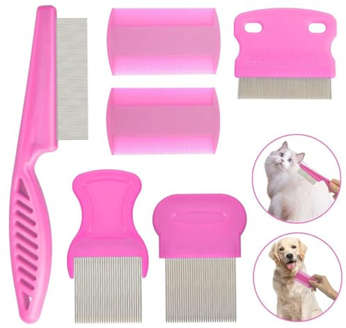 4 Stück Läusekamm,Metall Zähne Läusekamm Flohkamm zum Entfernen Flöhe, Floh Tränenfleckentferner Kamm Nissenkamm Extra Fein für Pflegen und Entfernen von Schuppen Oder LäusenLäuse,Rosa