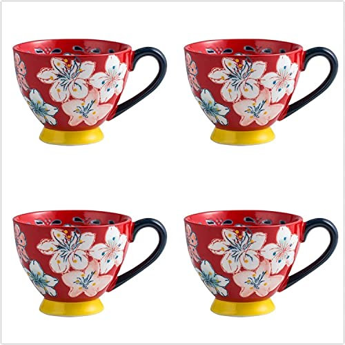 GLETSF Tazas Gigantes para Desayuno, Ensaladera, Taza De Cerámica para Sopa, Taza De Café De Cerámica De Primera Calidad, Taza De Té, Juego De 1/4 De Taza De Café De Cerámica, J4pcs Red