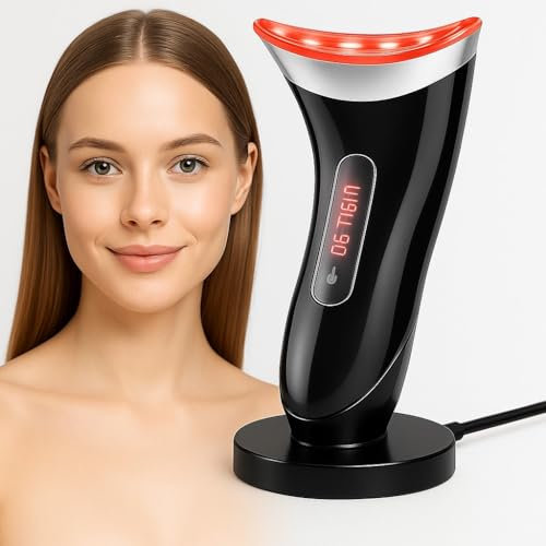 True Health Rechargeable Electric Face Massager with LED Light Therapy – 3 Modes & Colours, Jawline & Neck Sculpting Tool with Charging Dock, Compact Skincare Device for Women