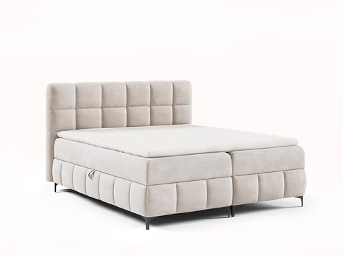 FURNISTAR Boxspringbett Cindy 160x200 mit Bettkästen und Topper | Doppelbett, Bonell-Matratze, Polsterbett, Bett, Bettgestell, Schlafzimmer - Beige