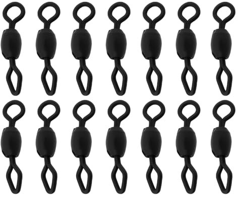 eMagTech 100 Stück Angelwirbel Salzwasserwirbel Runder Rautenwirbel Karpfenangeln Achterring für Seekarpfen Süßwasserangeln 14 Mm Schwarz