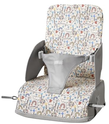 Nuby Travel Booster Seat – Compact and Foldable | Baby Sit Up Seat | Weaning Toddler Chair | Suitable for Ages 6 Months Plus (Safari)