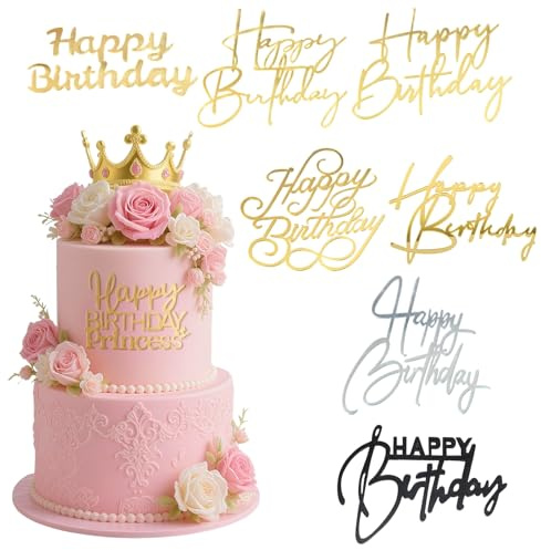 Aevorant 24 Piezas Happy Birthday Decoracion - Oro Decoracion Tarta, Espejo Acrílico Feliz Cumpleaños Decoracion con Tarjetas