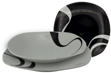 Omniacasa Kyo Servizio Tavola 18 Pezzi Per 6 Persone In Porcellana – Piatti Quadrati Moderni Bianco/Nero, Lucidi, Resistenti a Urti/Graffi, Lavastoviglie e Microonde