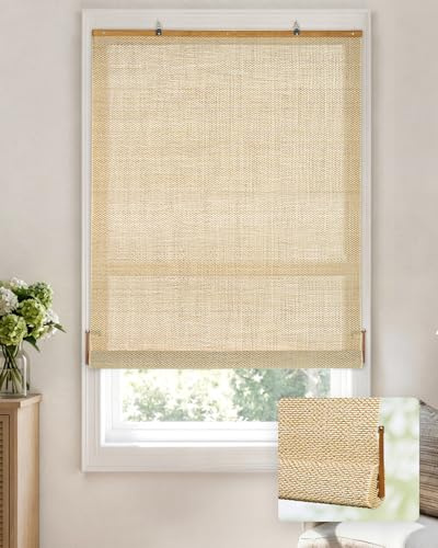 LazBlinds Manual Roll-up Bamboo Blinds, 23 W x 48 H, Star-Beige | Easy Install Roller Shades for Windows, Hook-On Light Filtering Bamboo Shades for Interior Indoor Windows