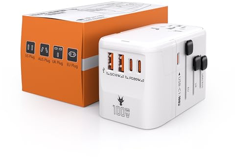 100W GaN Adattatore Presa Universale con 3 USB-C(C1 Porta PD Ricarica Rapida) e 2 USB-A Adattatore Universale, Adattatore Universale da Viaggio per Europa USA UK Australia Cina Giappone Thailandia