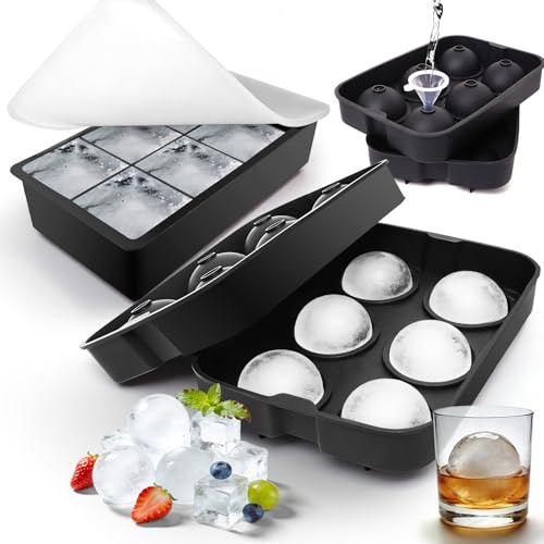 Cubiteras para Hielo Grande, Pack de 2 Confezioni Cubitera Silicona con Tapa, Libres de BPA,Moldes de Grado Alimenticio para Whisky, Cócteles y Bebidas, Apto para Lavavajillas