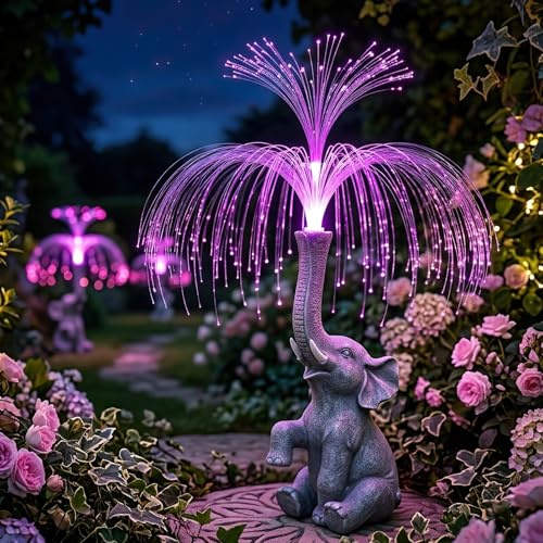 Solar Powered Elephant Statue - Garden Ornaments Outdoor with LED Lights,Elephant Gifts for Mum, Women, Birthday & Gardening Gifts, Outdoor Decoration for Patio, Yard, Courtyard, Lawn (40cm)
