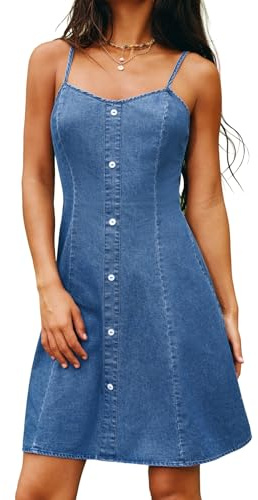 CUPSHE Robe d'été en jean pour femme 2026 avec bretelles spaghetti boutonnées - Mini robe en jean de plage décontractée pour les vacances