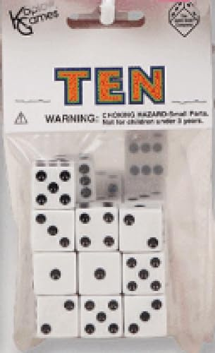 White with Black pips 16mm (5/8in) D6 Dice (10) Koplow Games