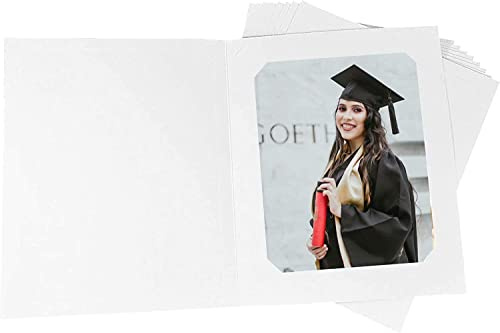 Golden State Art, Pack of 25, 6x8 or 8x10 Photo Folders, Cardboard Picture Frame, Paper Frame Cards, Greetings/Invitation Special Events: Graduation, Christmas, Wedding(White)