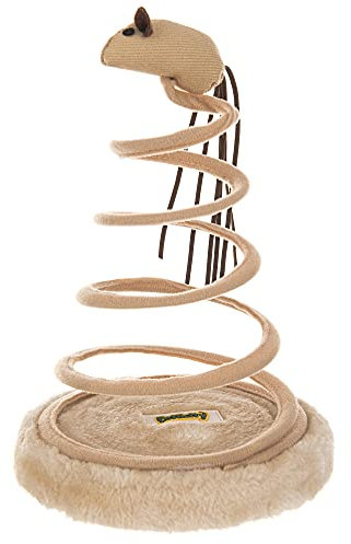 Petlicity Cat Spiral Springing Elastic Play Toy with Mouse Top Interactive Exercise Teaser Made from Microfibre Fleece Cover with a Furry Base Active and Healthy for Kitten Pets Playing Jumping