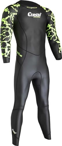 Cressi Kuwae Man Monopiece Swimsuit Black/Green 2mm XL - Men's One Piece Specifically Designed for Swimming and Freediving, Smooth Neoprene Outer, Black/Green 2mm, XL