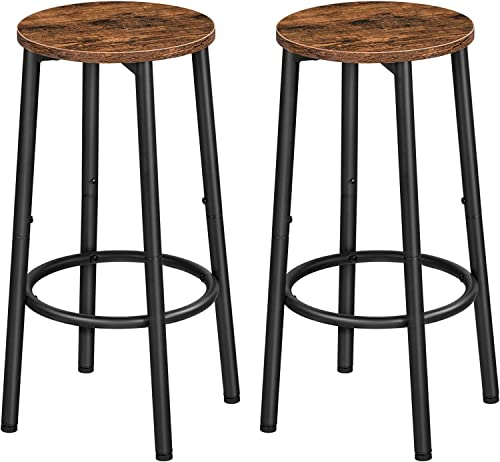 HYGRAD BUILT TO SURVIVE Industrial Design Rustic Brown Round Wooden Bar Pub Kitchen Island Stools, Round Bar Chairs with Footrest, 24.4Inch Height
