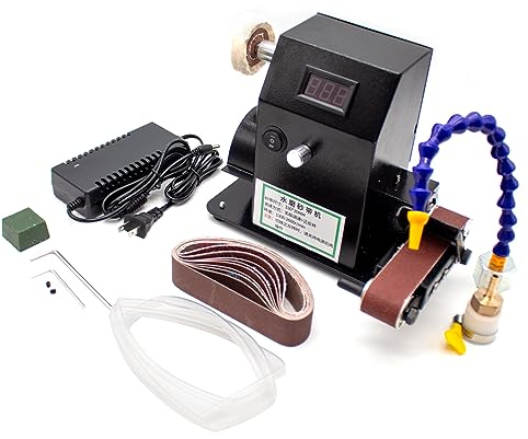 Toplionace Affûteuse de Couteaux Refroidie à L'eau, Ponceuse à Bande Électrique Automatique AC 100-240V, Affichage Numérique, Vitesse Réglable
