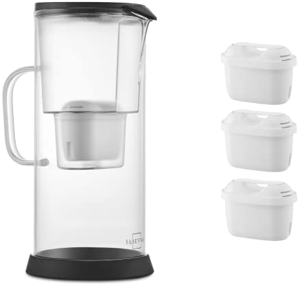 SILBERTHAL Wasser Filterkannen Set inkl. 3er Pack Filterkartuschen - Glas - Reduziert Kalk und Chlor - 2,7 Liter