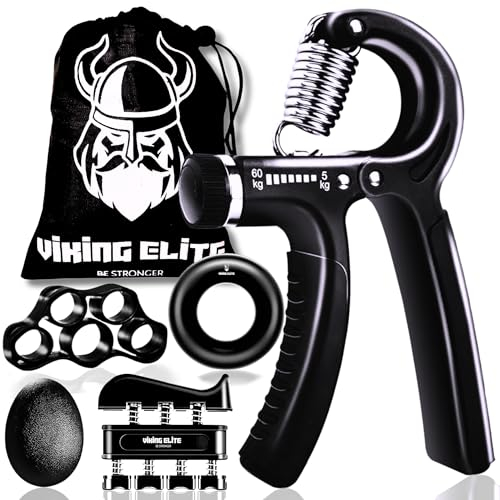 VIKING ELITE® Handtrainer - Unterarmtrainer- Griffkraft Trainer - Fingertrainer - 5er-Pack - Unterarm Trainingsgerät - Verstellbarer Hand Gripper - Handgelenk Trainer und Stressabbau-Griffkugel