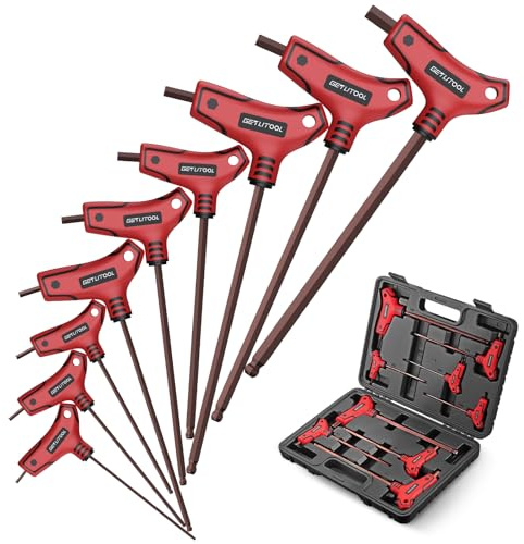 GETLIOTOOL 9pcs Llaves Allen Mango en T HX 2-10mm de Acero S2 Llaves Hexagonales Métricas Ergonómico Cabeza Esférica Brazo Largo para Reparaciones de Bricolaje
