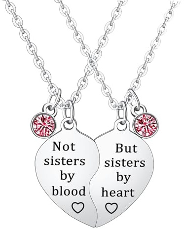 Best Friend Necklace - Not Sisters by Blood But Sisters by Heart - Friendship Gift for Women and Friends - Birthday and Christmas Graduation Present