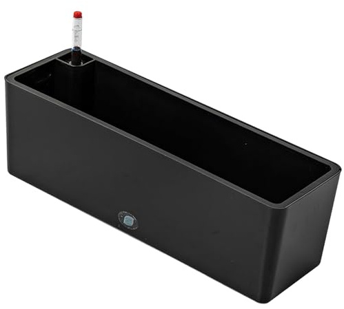HGZLQKD Rectangular Self Watering Planter with Water Level Indicator Window Box for Windowsill Garden Planting Vegetables, Flowers (Black)