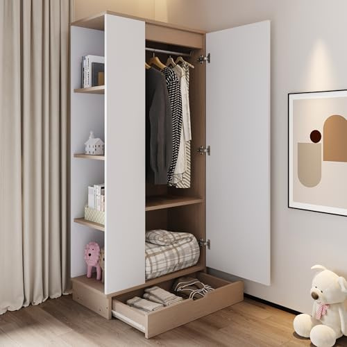 KecDuey Armadio 70 x 40 x 170 cm, piccolo armadio per la cameretta dei bambini, design a una porta, armadi per bambini, con ripiani e cassetti (bianco)
