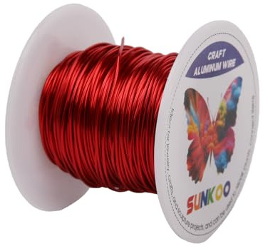 Sunkoo 20 Gauge 0,8 mm röd hantverkstråd i aluminium, 98,4 fot böjbar tråd för smyckestillverkning, skulptering, floristry, armatur, omslags- och modelleringsprojekt