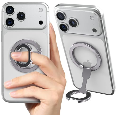 CloudValley Soporte Anillo Magnético Movil para MagSafe,Imán Magnético Doble Cara, Soporte Plegable, Doble Función, Rotación 360°, Fuerza Magnética Potente, Compatible con iPhone 16 15 14 13 12
