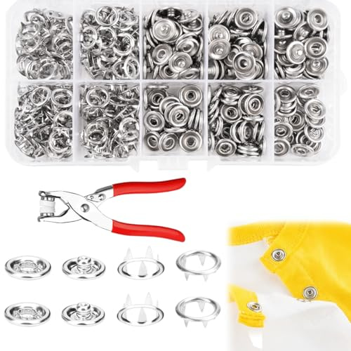 100 Sets Botones De Presion Metalicos, 9,5mm Corchetes De Presion Metalicos, con caja almacenamiento, con Alicates Para Costura Ropa De Bebé, Bolso De Bricolaje, Chaqueta, Vaquero, Manualidade