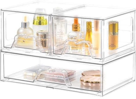 Stebopum Stapelbare Schubladenbox Kosmetik Organizer mit 3 Schubladen