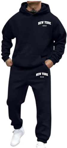 Generisch Hoodie Blue Men's Product Title for Your Border Streetwear Hoodie Set that includes Guidelines Unisex Streetwear Fleece Hoodie Set with Print Pullover Print Men