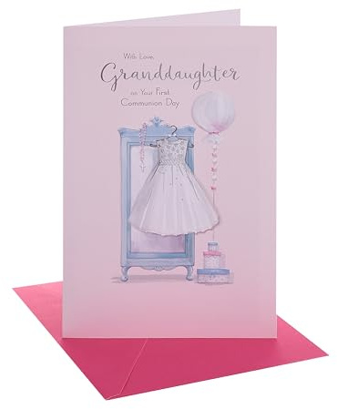 UK Greetings | Communion Card for Granddaughter | Communion Dress Design | Congratulations Card | Her/Girls/Women | With Envelope | 14.9 x 22.9cm