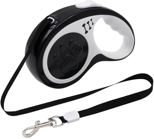 Correa retráctil para perro, correa extensible resistente de 5 m con bloqueo de freno de un botón y mango antideslizante para perros medianos a grandes de hasta 50 kg, color negro