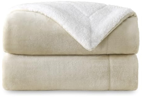 SOCHOW Sherpa Fleece Throw Blanket, Double-Sided Super Soft Luxurious Plush Blanket Twin Size, Linen, 60x80 inches