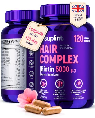 Biotin Hair Growth Vitamins 5000 mcg – 60 Vegan Capsules | With MSM, Zinc & Selenium – Hair and Nails Vitamins for Women and Men – 1 Capsule, 60-Day Supply – Hair Growth Supplement