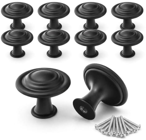 10 pomos para muebles de acero inoxidable negro mate, tiradores redondos para cajones de armarios de cocina, pomos para puertas de armarios, cómodas y roperos, tiradores modernos para muebles con torn