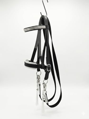 Generisch Hobby Horse, briglia nera con strass e redini, senza cavallo, accessorio per hobby horsing, trenino da gioco per cavallo a dondolo, cavallo da gioco