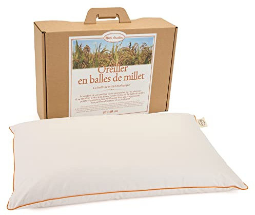 Mille OREILLERS Oreiller en balles de Millet Bio - Fabriqué en France - 40 x 60 cm - Confort et fermeté