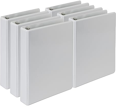 Samsill Economy 1 Inch 3 Ring Binder, Made in The USA, Round Ring Binder, Non-Stick Customizable Cover, White, 6 Pack (‎MP28507)