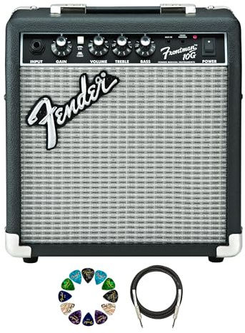 Fender Frontman 10G Guitar Combo Amplifier - Black Bundle with Cable and Austin Bazaar Exclusive 12-Pack Picks