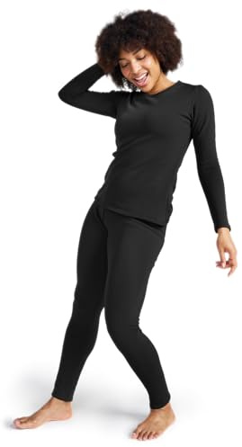 LAPASA Damen Innenfleece Thermounterwäsche Set, Thermooberteil & Thermohose Leggings Funktionsunterwäsche Sets, L44 Schwarz, 300 Extra warm, M