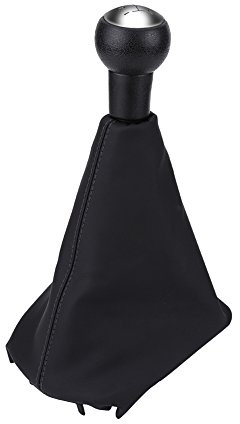 Keenso 5 Speed Car Gear Shift Stick Knob Gearstick Gaiter Boot Kit - Gear Shift Boot and Car Shift Knob Gaiter Black Leather for 207 307 308 607 608 C3 C4