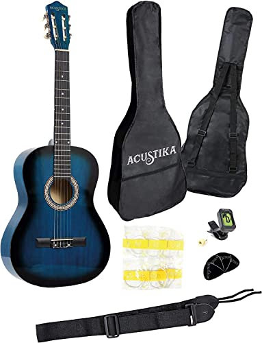 Chitarra Classica Acustika in Legno 93 cm 6 Corde in Nylon 3/4 Misura 36 Blue Burst